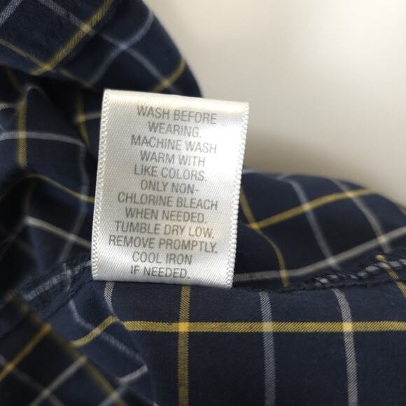 Croft & Barrow Window Pane Plaid Button Down Shirt Easy Care Men XL Blue Yellow - Picture 8 of 12